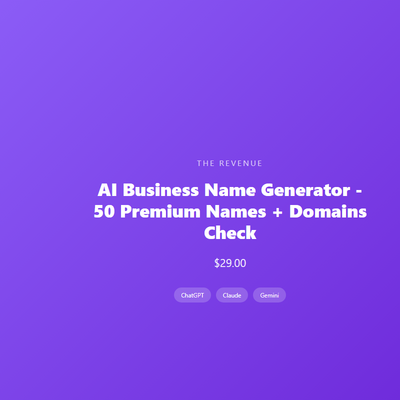 AI Business Name Generator - 50 Premium Names + Domains Check
